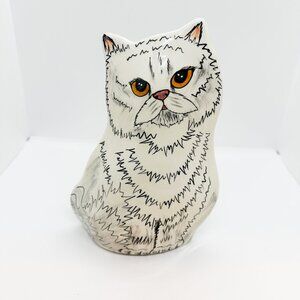 Vintage Hand Painted Ceramic Vase Cats Nina Long Haired Persian Artist Signed